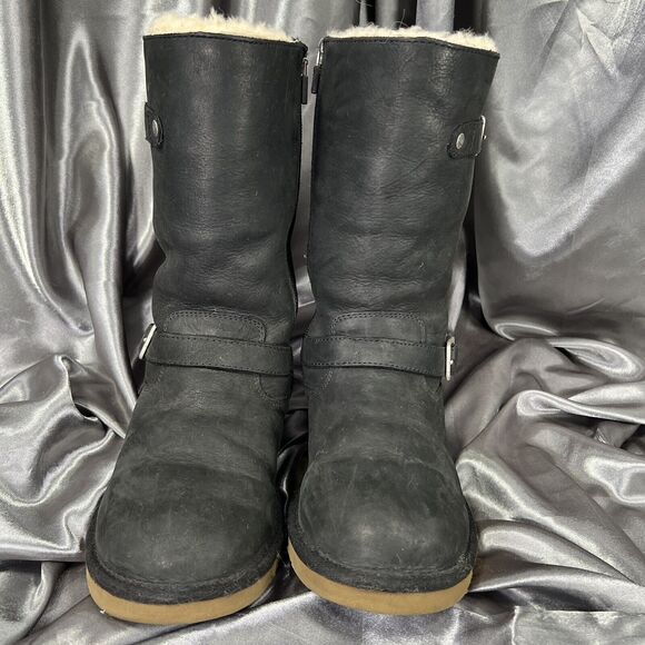 UGG Sutter Moto Boots Women’s 4 US / 34 EU Black Leather Buckle Zip #1969 Fall - Picture 6 of 15